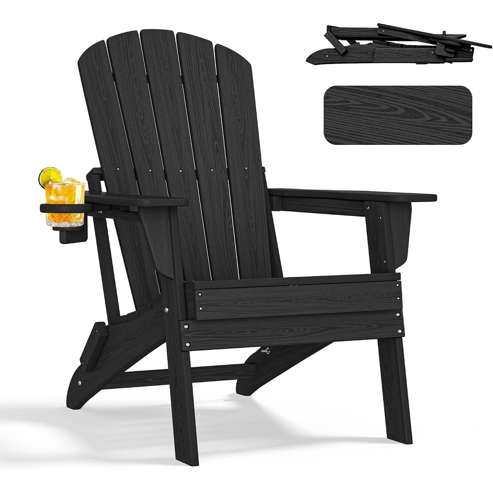 Adirondack Chair Wood - Silla Adirondack, portavasos ergonómico de HDPE,